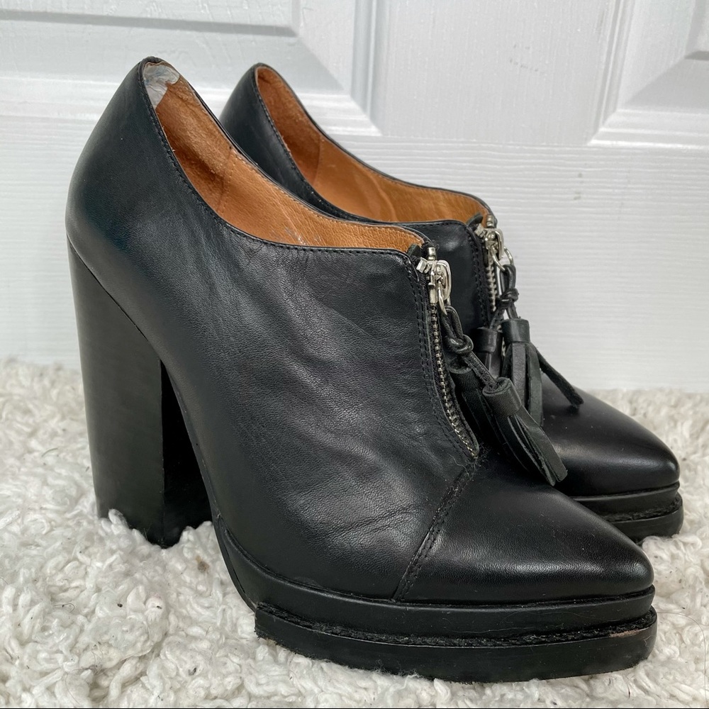 Jeffrey Campbell Black Leather Tassel Chunky Heels